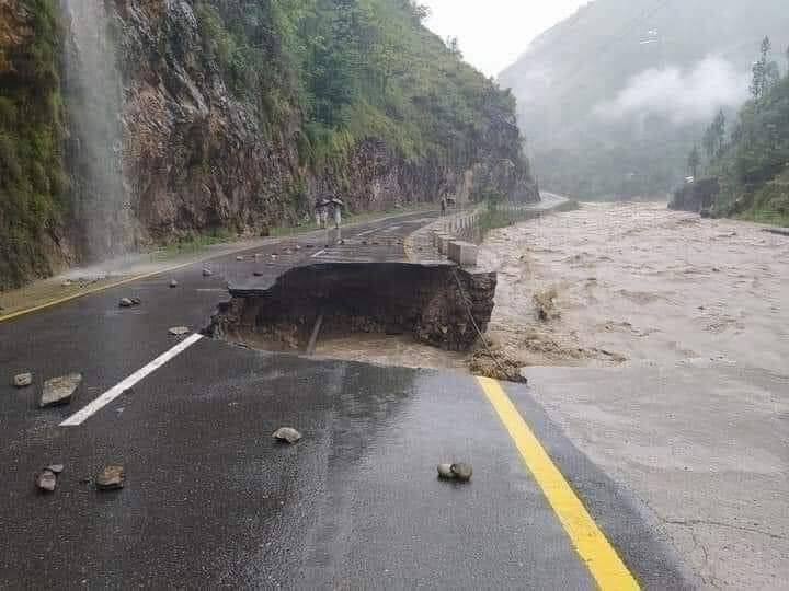 Broken Road Due to Flood in Swat Valley