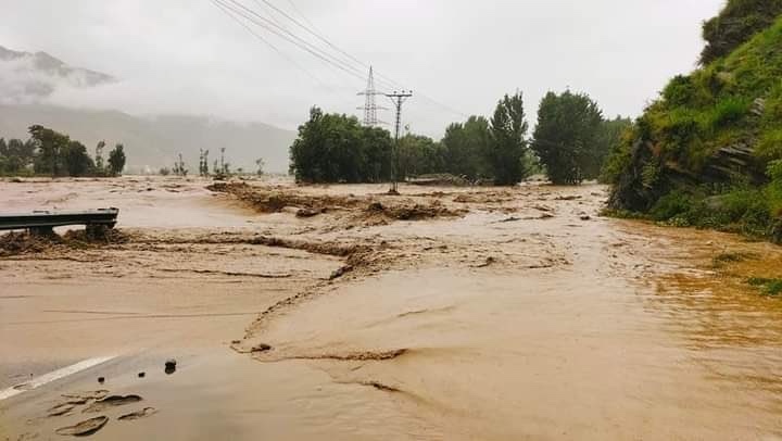 Flood Water Over the Road in Swat