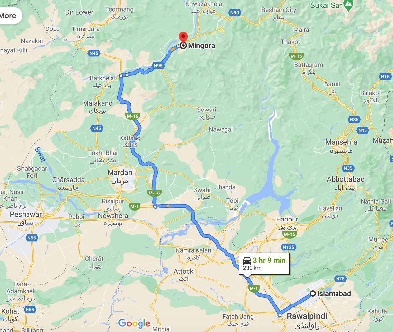 Islamabad To Mingora Route Map