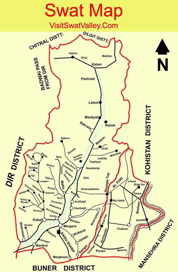 Swat Map - Swat Valley Map Tourist Navigation 2021 - Swat Valley